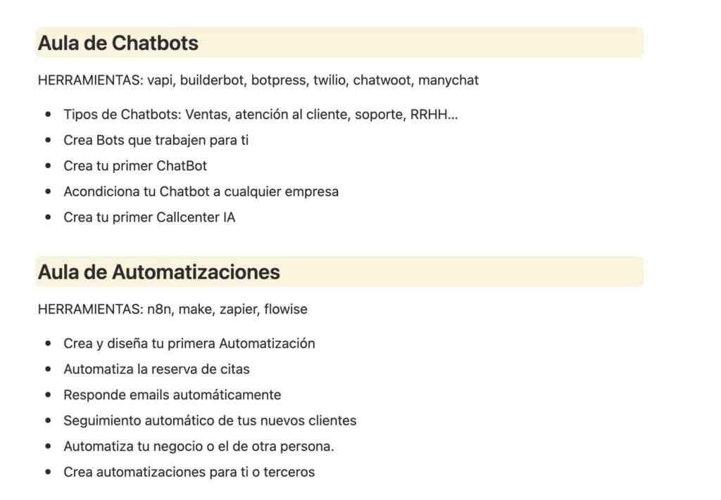 Temario Racks Academy Aula Chatbots y Automatizaciones